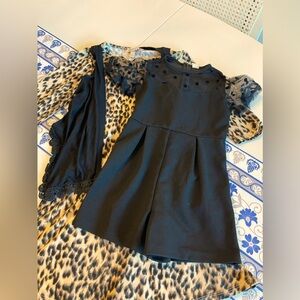 Girls size 7 Black romper and leopard print dress